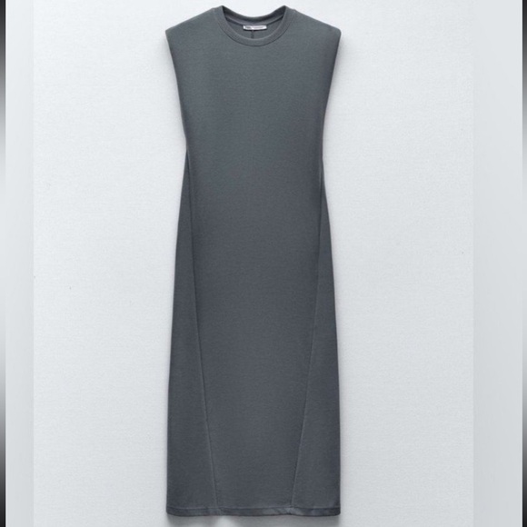 ZARA jersey knit maxi capped sleeve crew neck dress - Picture 3 of 5